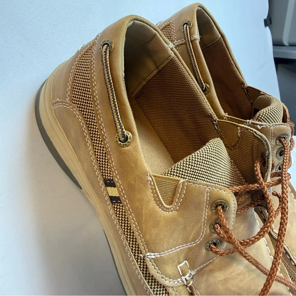 Tansmith Mens Tan Boat Shoes sz 8.5 Boho Casual Lace‎ Up Simulated Leather Mesh